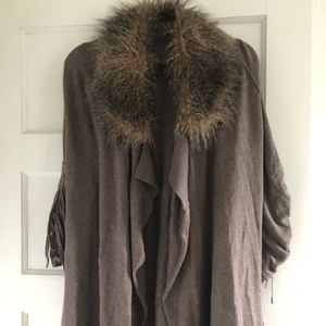 Fur trim open front cardigan